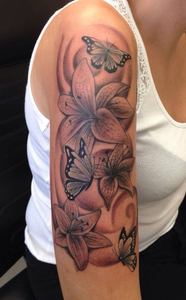 Lily Butterfly Design Tattoos For Women Half Sleeve Stylist