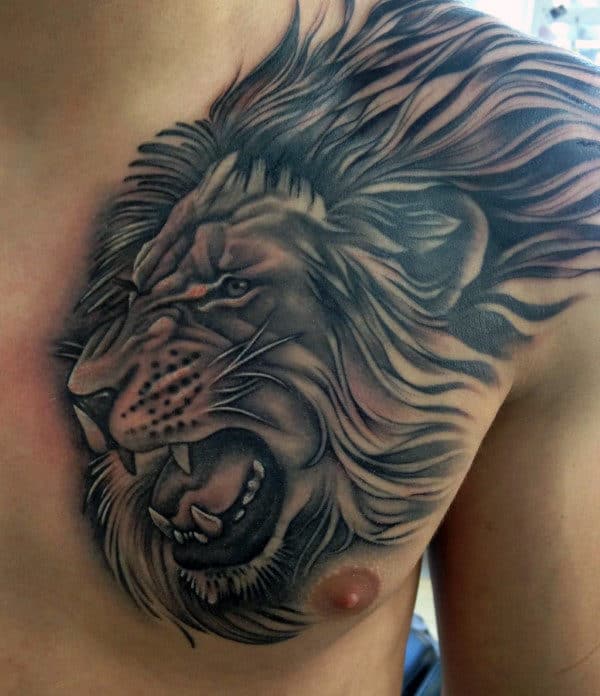 Lion Chest Tattoo For Men