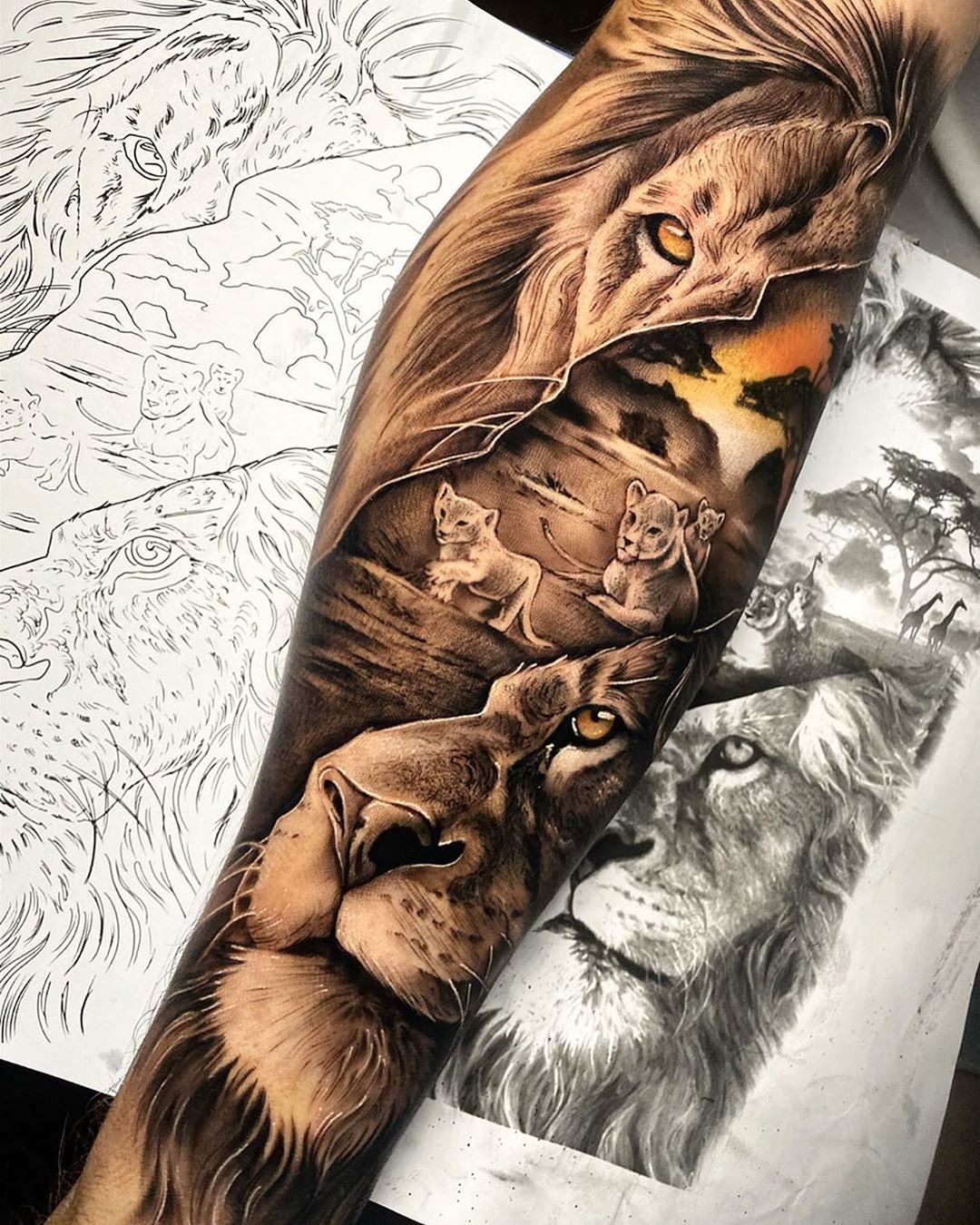 Lion With Cubs By Primitive Art On Deviantart Lion Tattoo Design