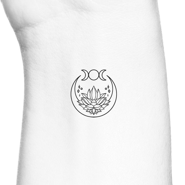 Lotus Crescent Moon Triple Moon Goddess Symbol Outline Temporary Tattoo