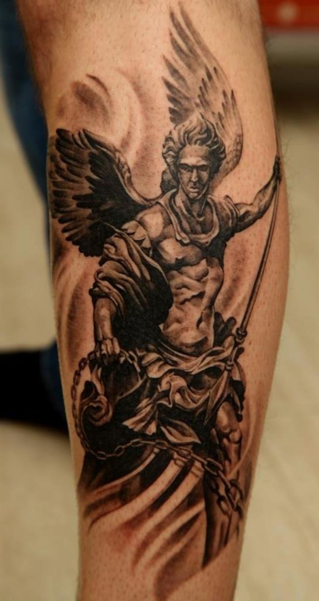 Male Guardian Angel Tattoo On Chest