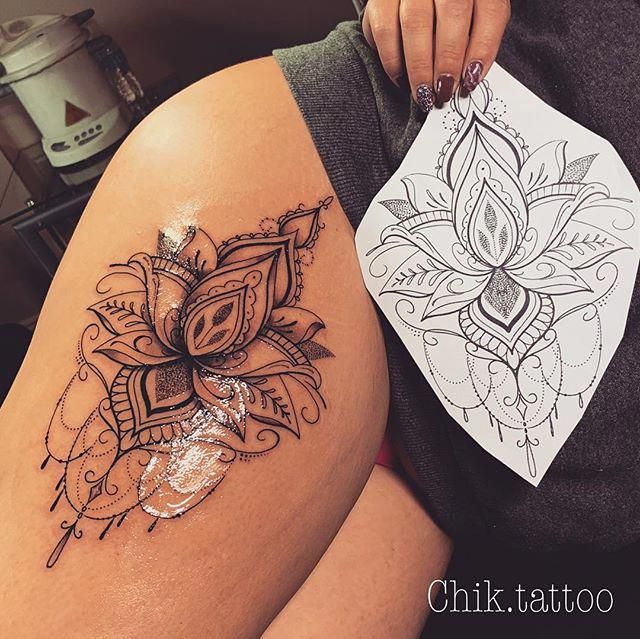 Mandala Design Tattoo Mandalatattoo Cute Thigh Tattoos Hip Thigh