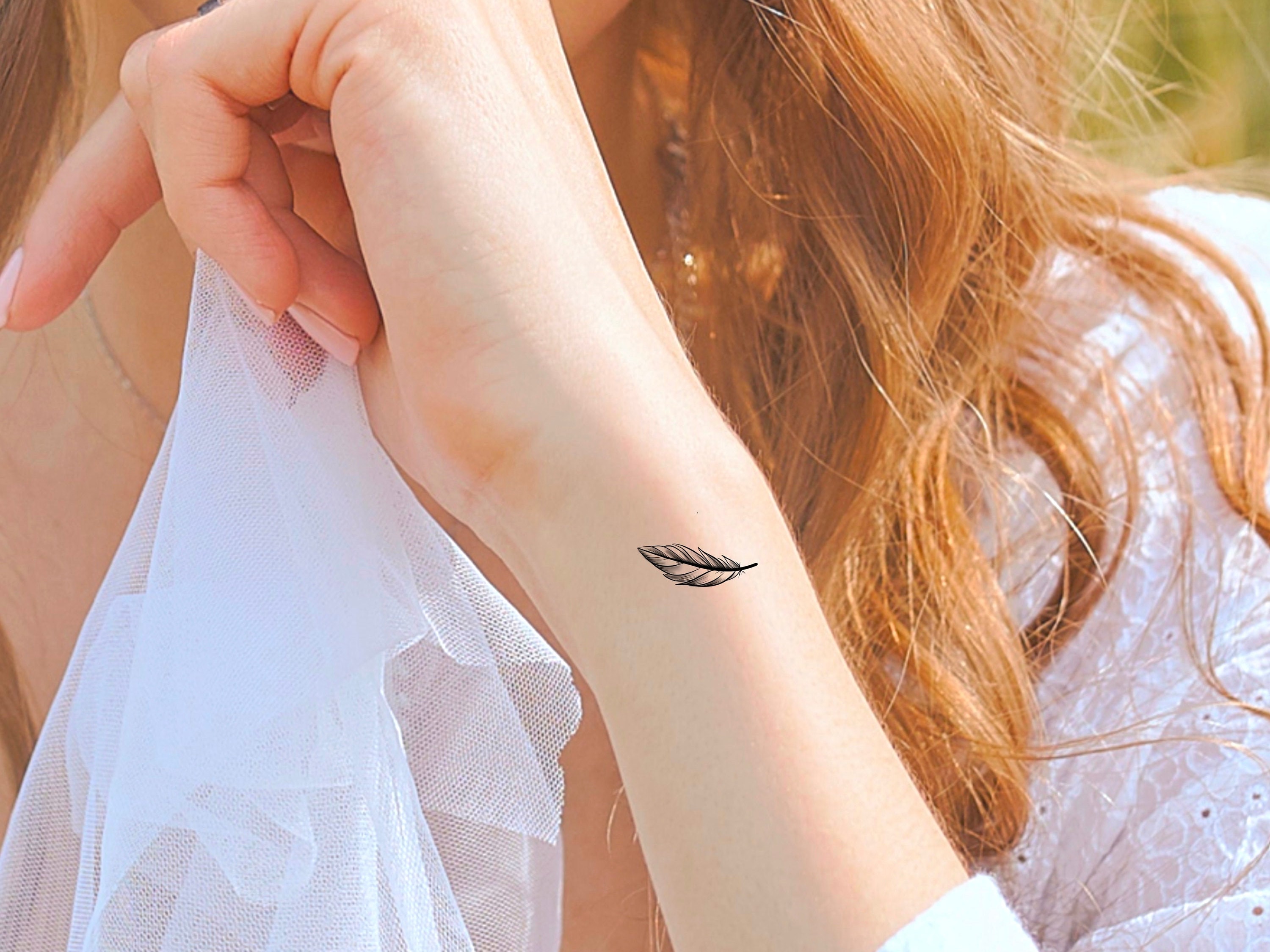 Mini Small Feather Infinity Tattoo Design Ideas