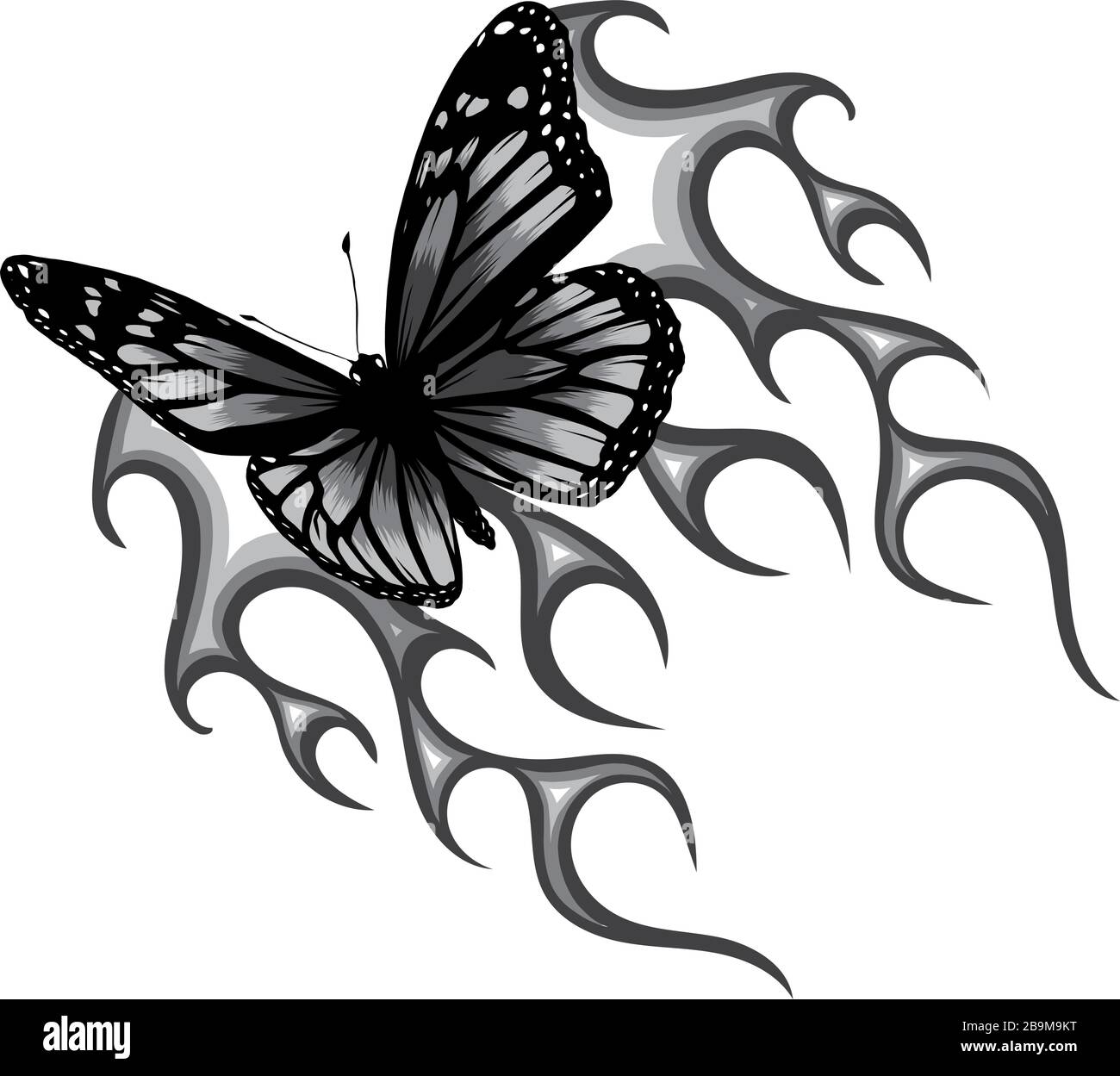 Monochromatic Vector Illustration Of A Butterfly Made Of Fire Stock