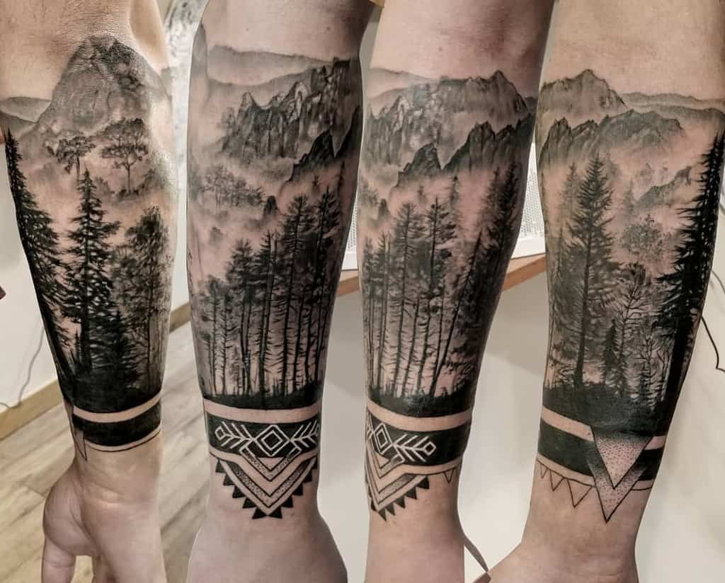 Mountain And Forest Tattoo On Arm