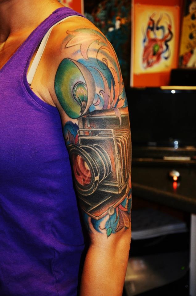 My 1940S Vintage Style Camera Half Sleeve Tattoo By Dave Clarke In Fort