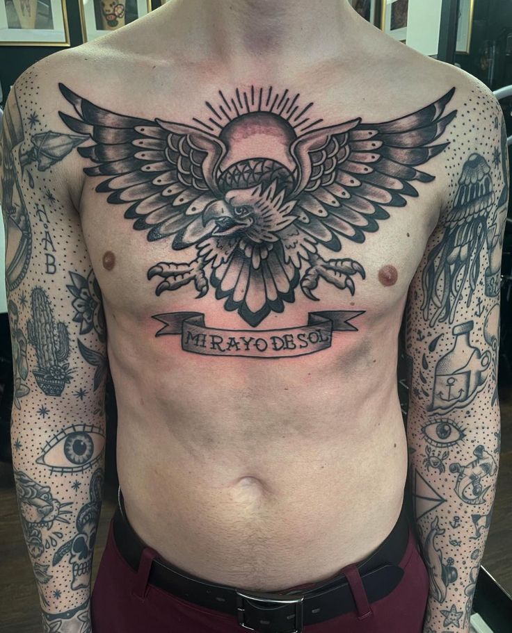 My First Tattoo A Traditional Chest Eagle Banged Out In Just Over Two