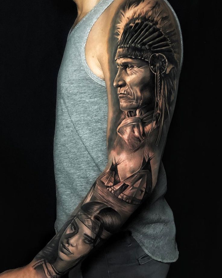 Native American Indian Sleeve Native Indian Tattoos Indian Tattoo