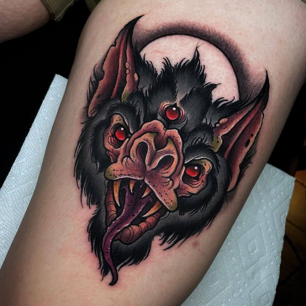 Neo Traditional Bat Tattoo Design Ideas