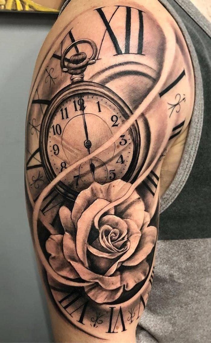 New Tattoo Clock With Roses Half Sleeve In Progress How Amp 39 S It Like Comments Share