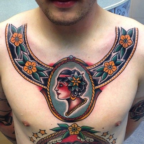 Nick Mayes Scarborough Traditional Tattoo Traditional Chest Tattoo