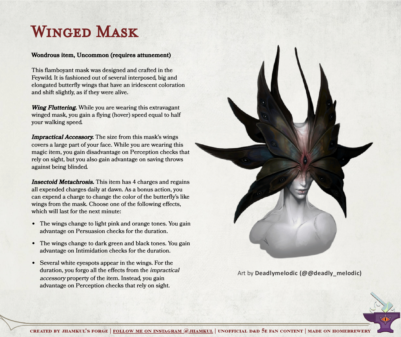 Oc Magic Item Winged Mask A Mask With Butterfly Like Wings That