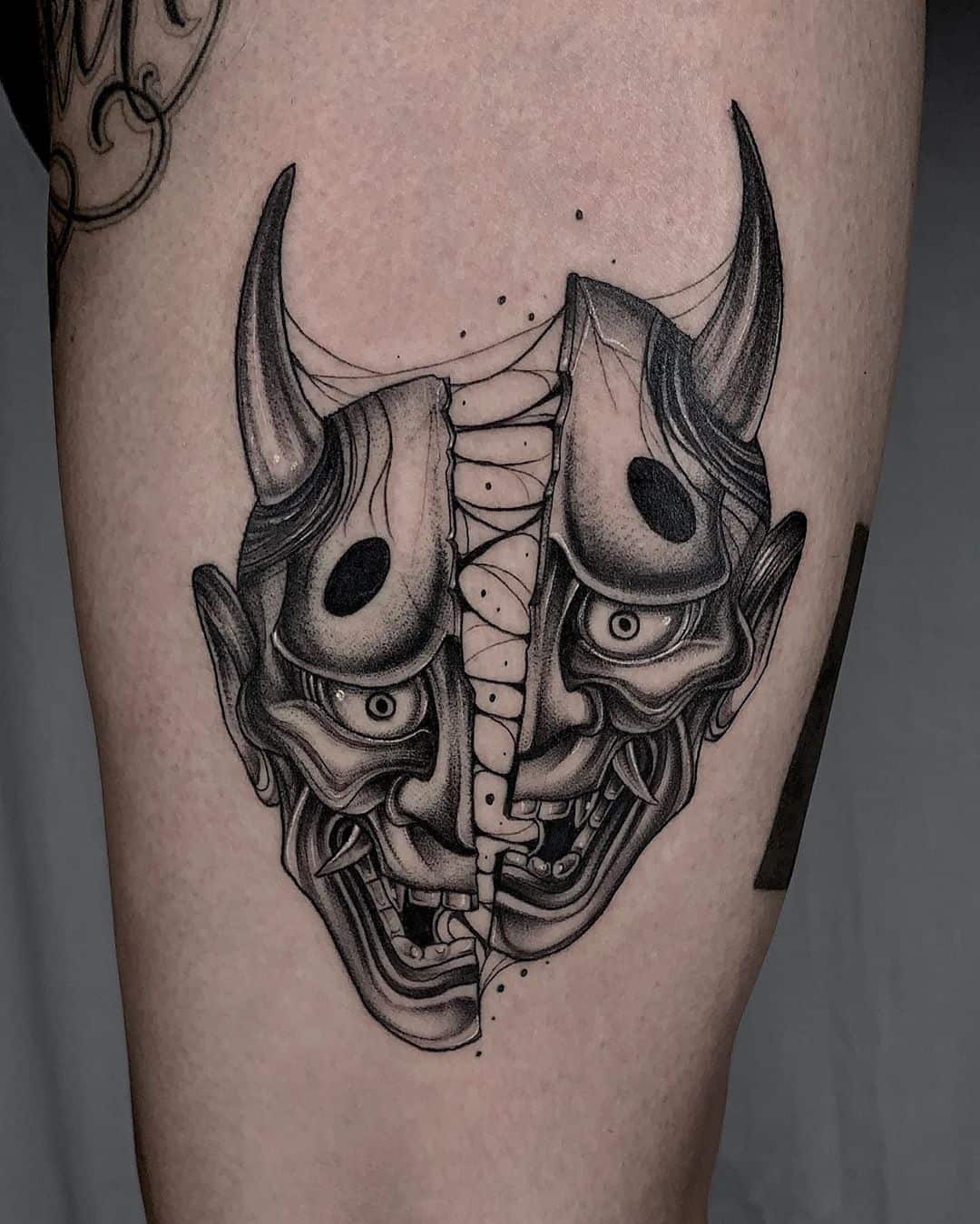 Oni Mask Tattoos Origins Meanings Tattoo Ideas Omi Mask Tattoo