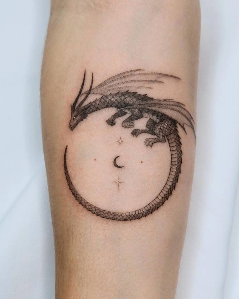 Ouroboros Dragon Tattooed On The Inner Forearm