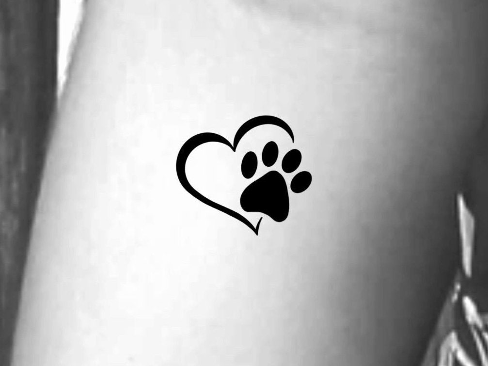 Paw Print Heart Temporary Tattoo Etsy