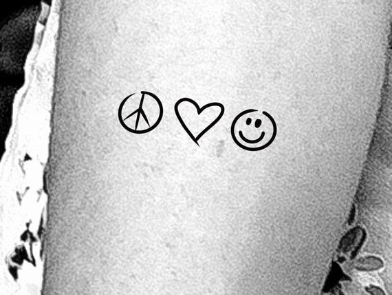 Peace Love Happiness Temporary Tattoo Smiley Face Tattoo Etsy