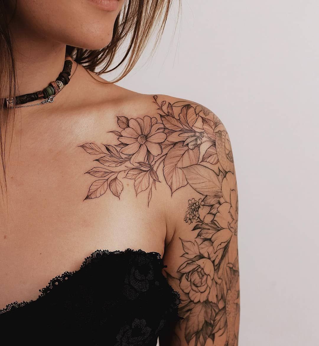 Picture Of Bold Shoulder Floral Tattoo