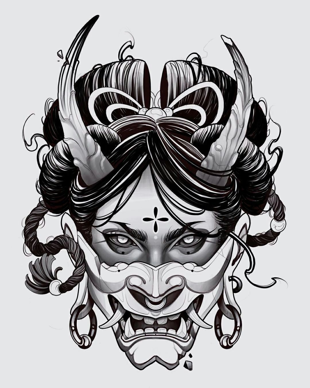 Pin By On Geisha Tattoo Design Oni Mask Tattoo Samurai Tattoo Design