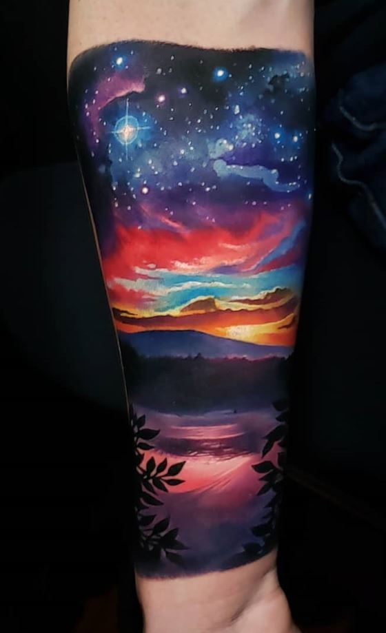 Pin By On Luminescent Tattoos Sky Tattoos Galaxy Tattoo Sleeve Northern Lights Tattoo