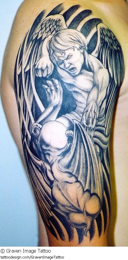 Pin On Angel Fighting Demon Tattoo