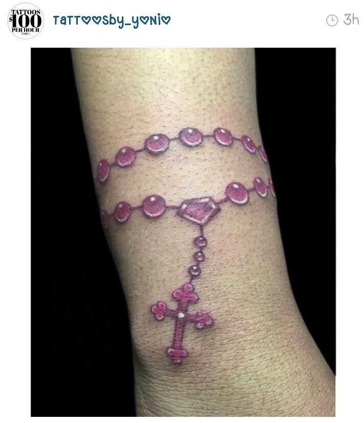 Pink Rosary Tattoo On Foot Tattoos Designs