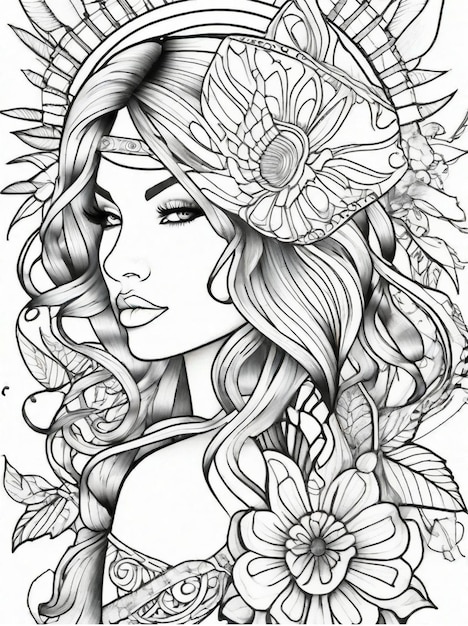 Premium Ai Image Coloring Pages For Adults Tattoos Line Art