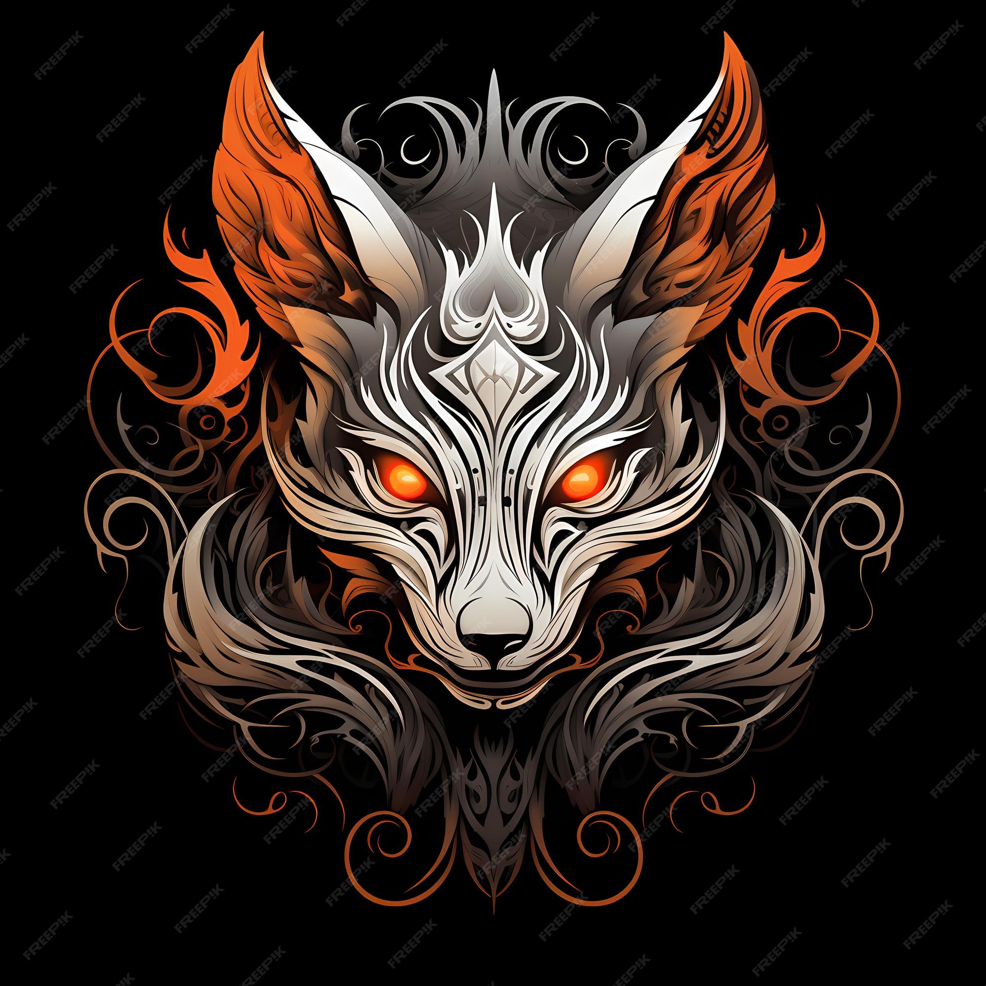 Premium Ai Image Kitsune Mask Tattoo Design Illustration