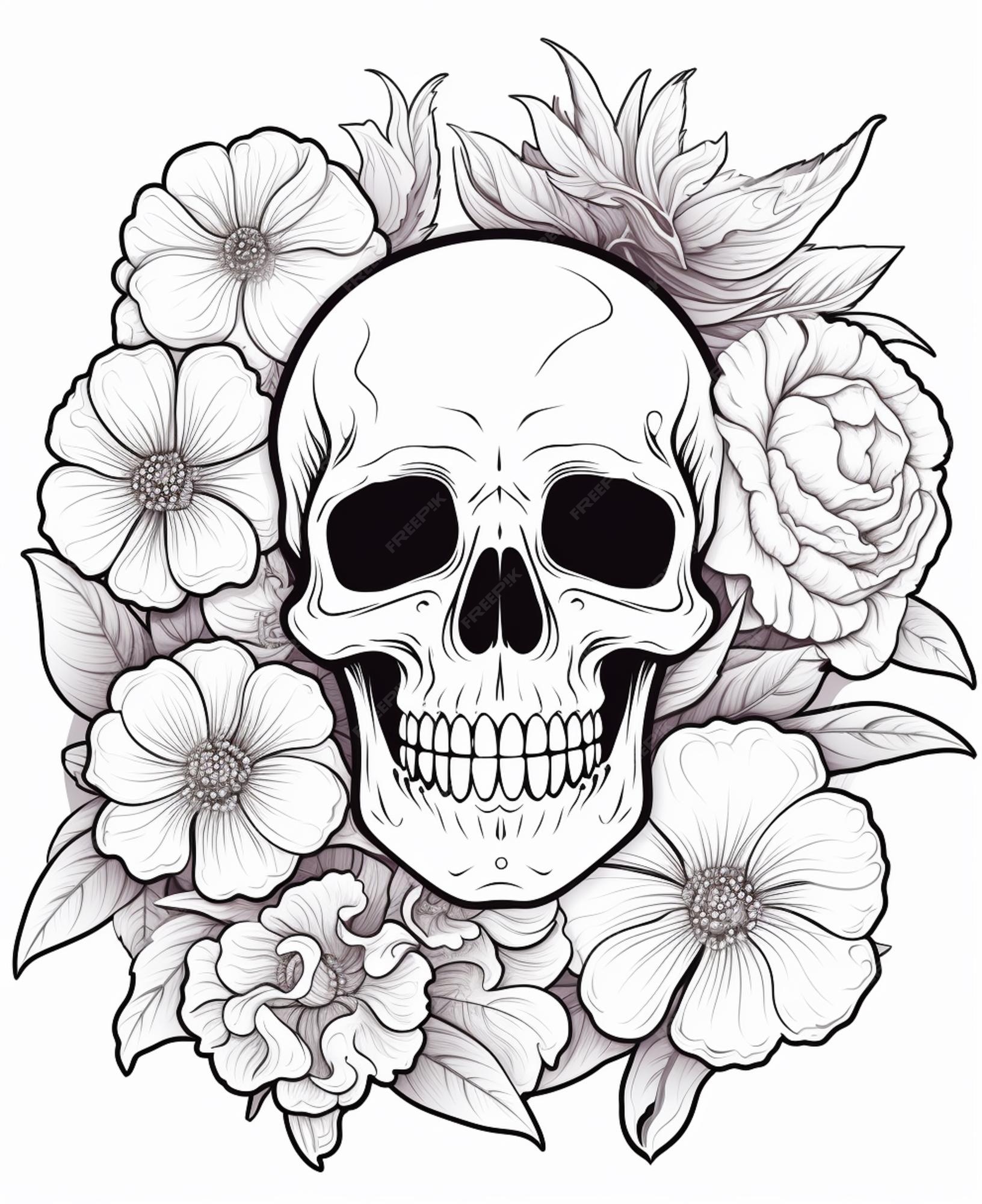 Premium Ai Image Skull And Flowers Tattoo Design Generative Ai