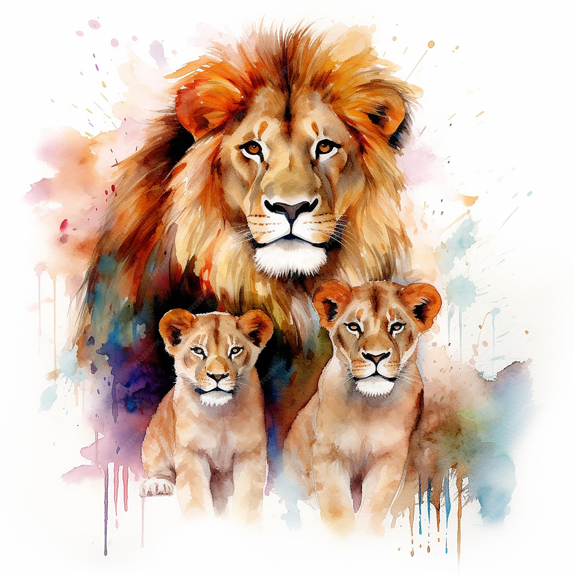 Premium Ai Image Watercolor Lion And Cubs Tattoo Design