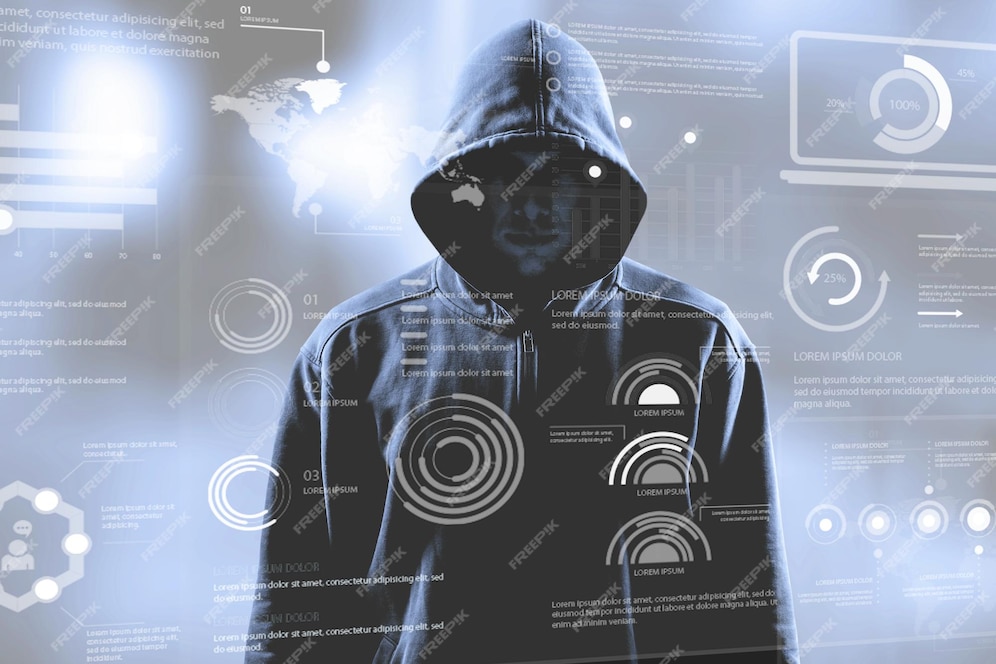 Premium Photo Cyber Hacker In Hoodie On Icons Background