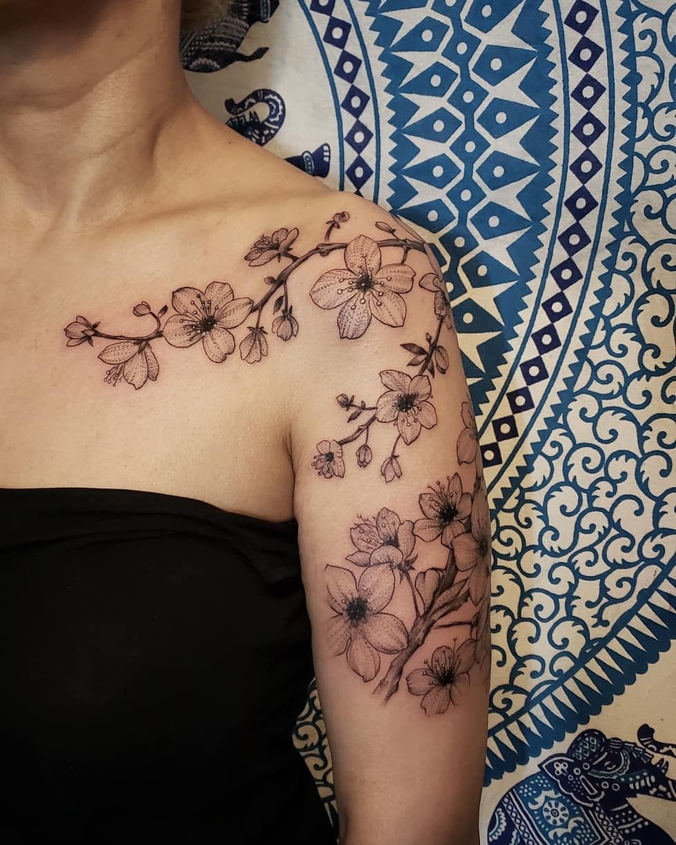 Realistic Cherry Blossom Tattoo