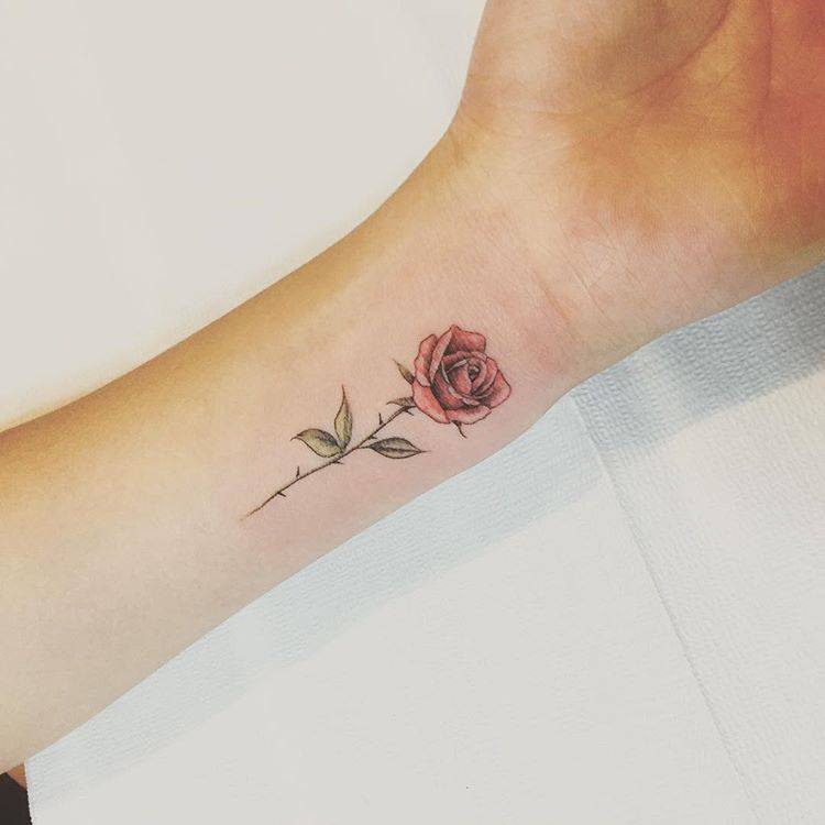 Red Rose Tattoo On The Inner Wrist