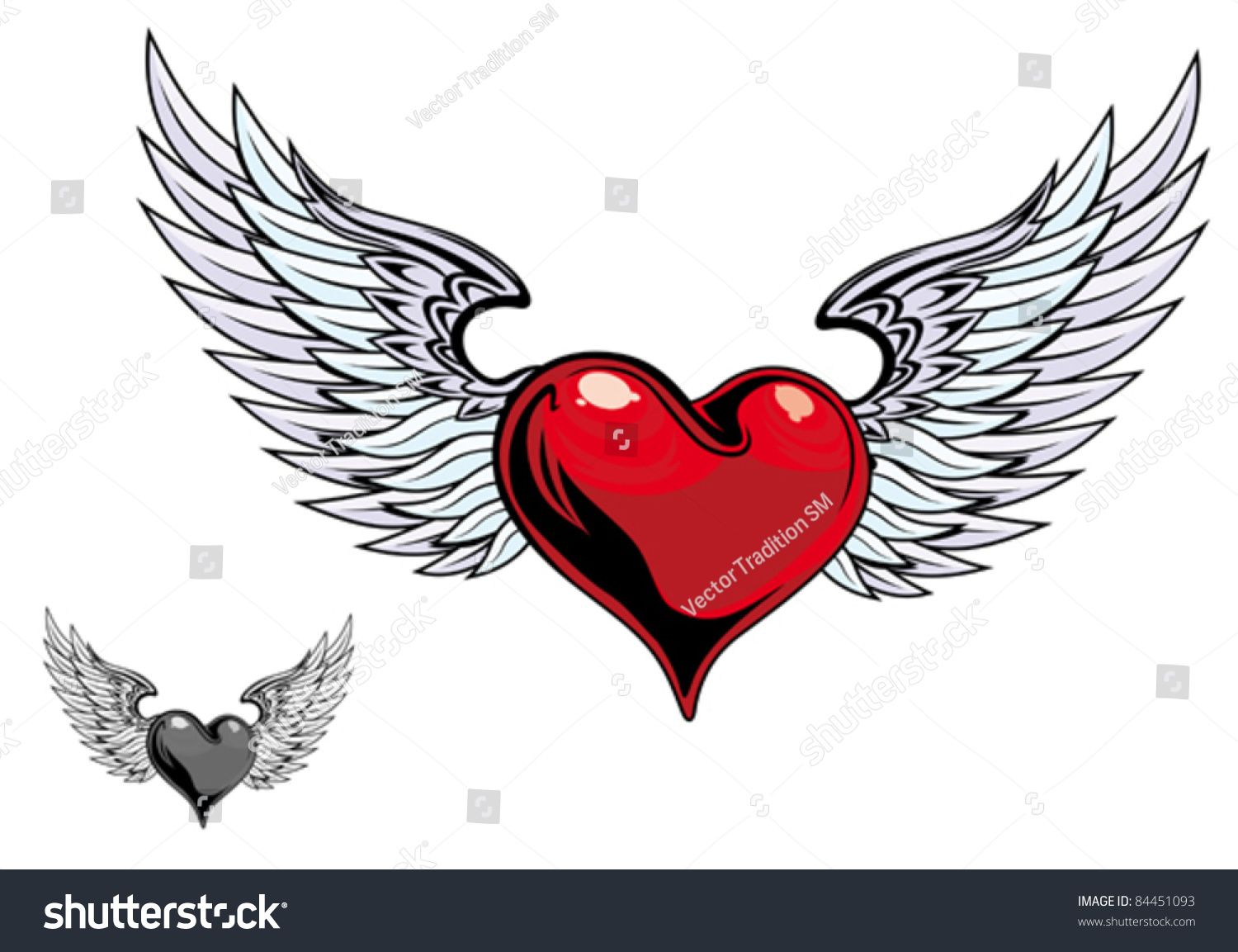 Retro Color Heart Wings Tattoo Design Stock Vector Royalty Free