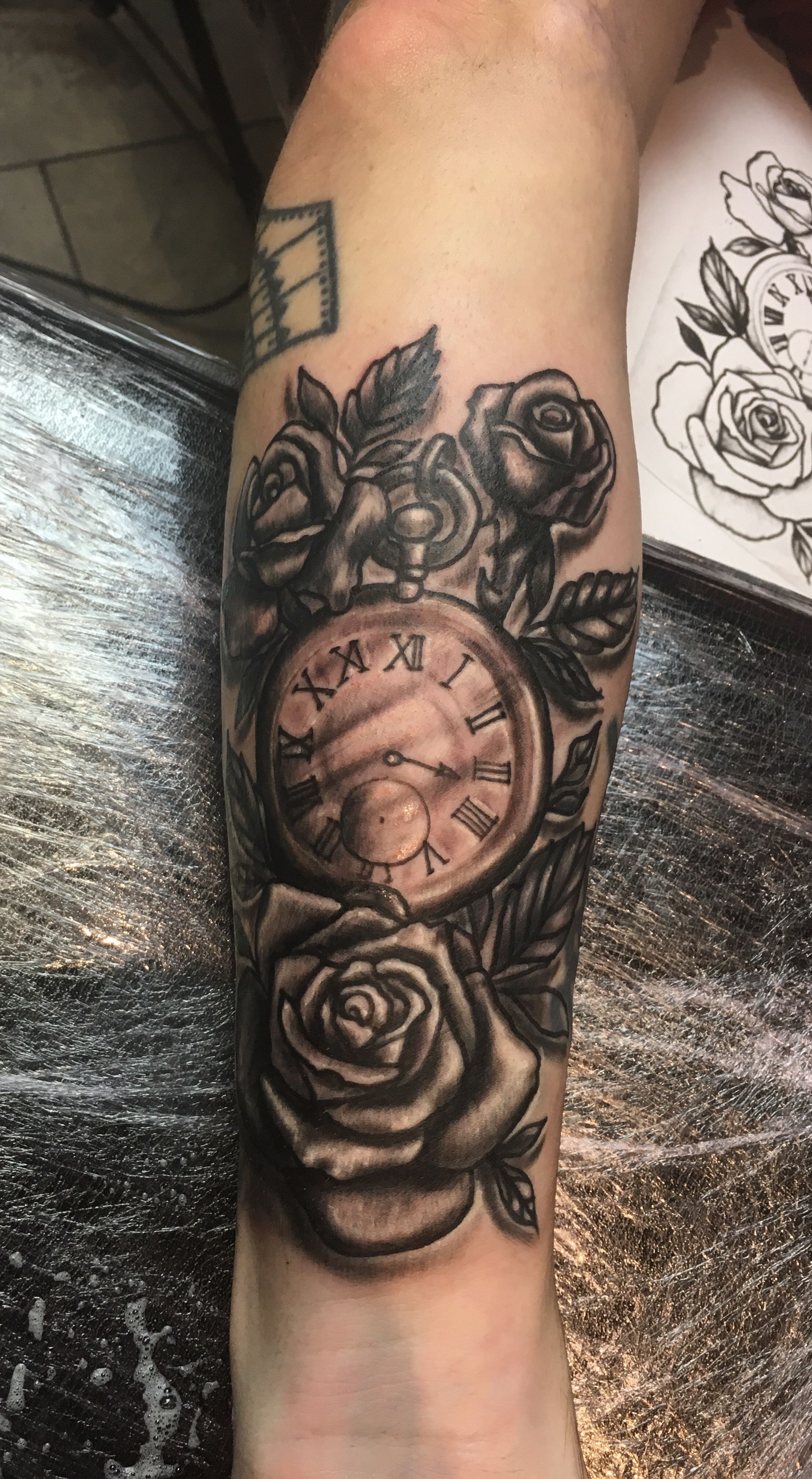 Rose And Clock Sleeve Temporary Tattoo Clock And Rose Tattoo Clock