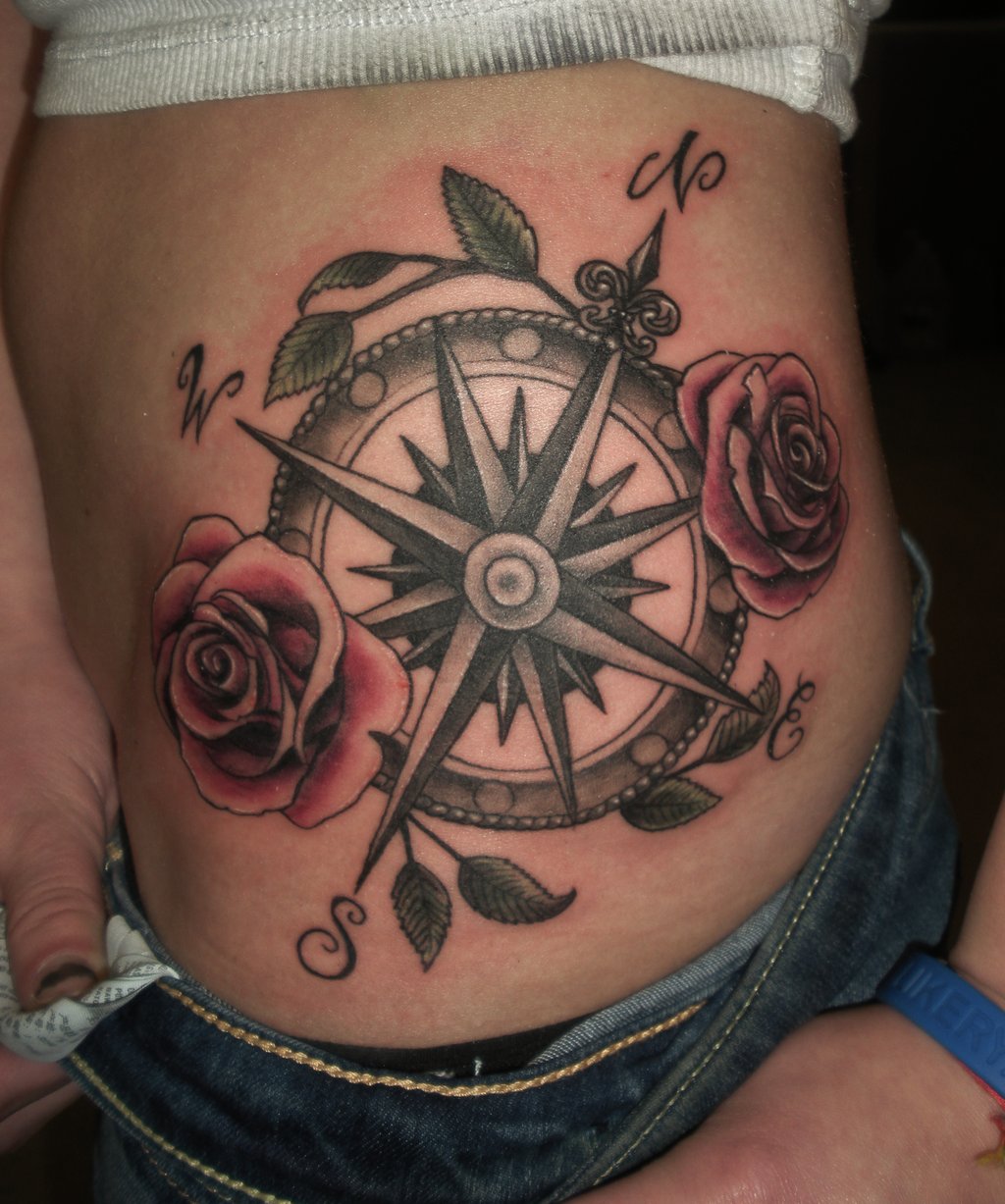 Rose And Compass Tattoo