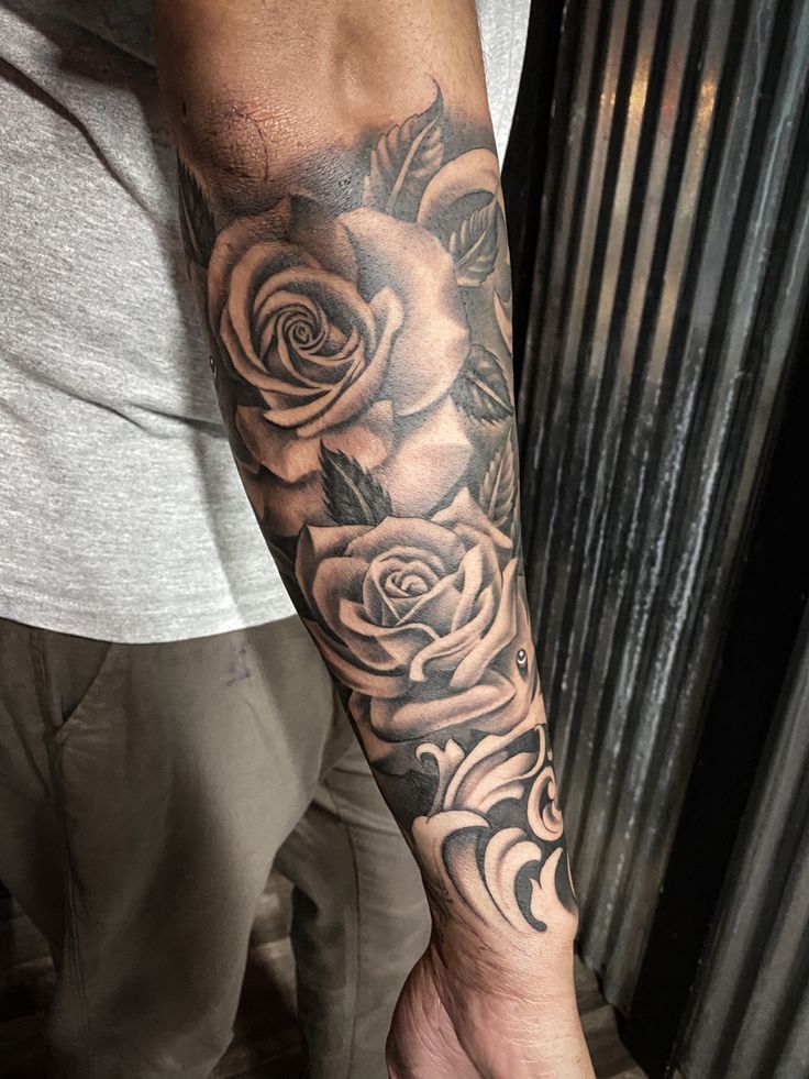 Roses Flowers Tattoo Forearm Half Sleeve Man Half Sleeve Rose Tattoo