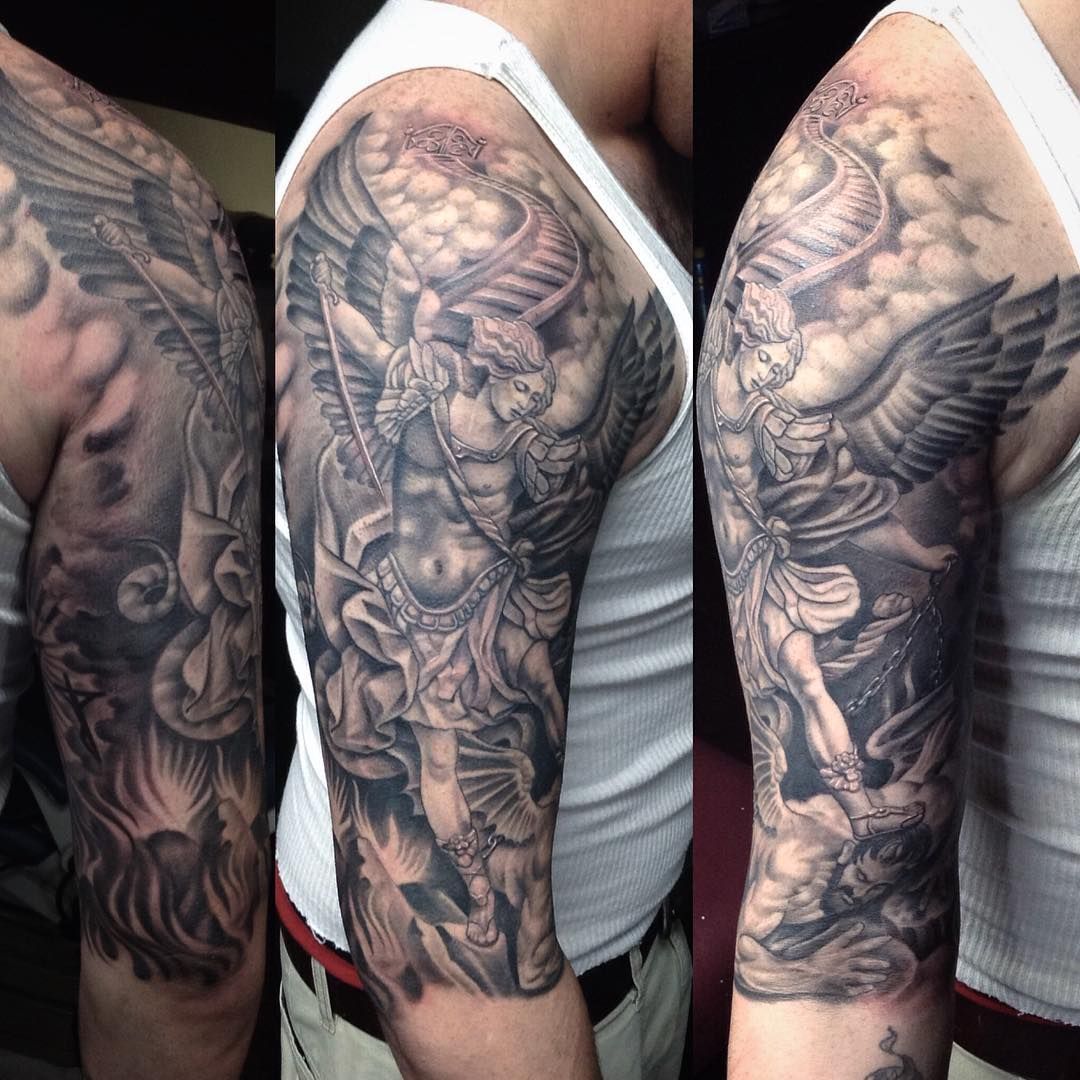 Saint Michael Sleeve Tattoos Google Search Archangel Tattoo St