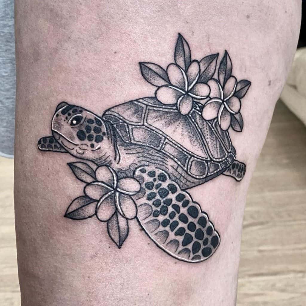 Sea Turtle With Flower Tattoos Best Flower Site