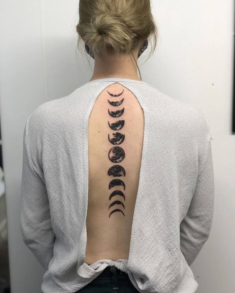 Share More Than 84 Phases Of The Moon Tattoo Spine In Cdgdbentre