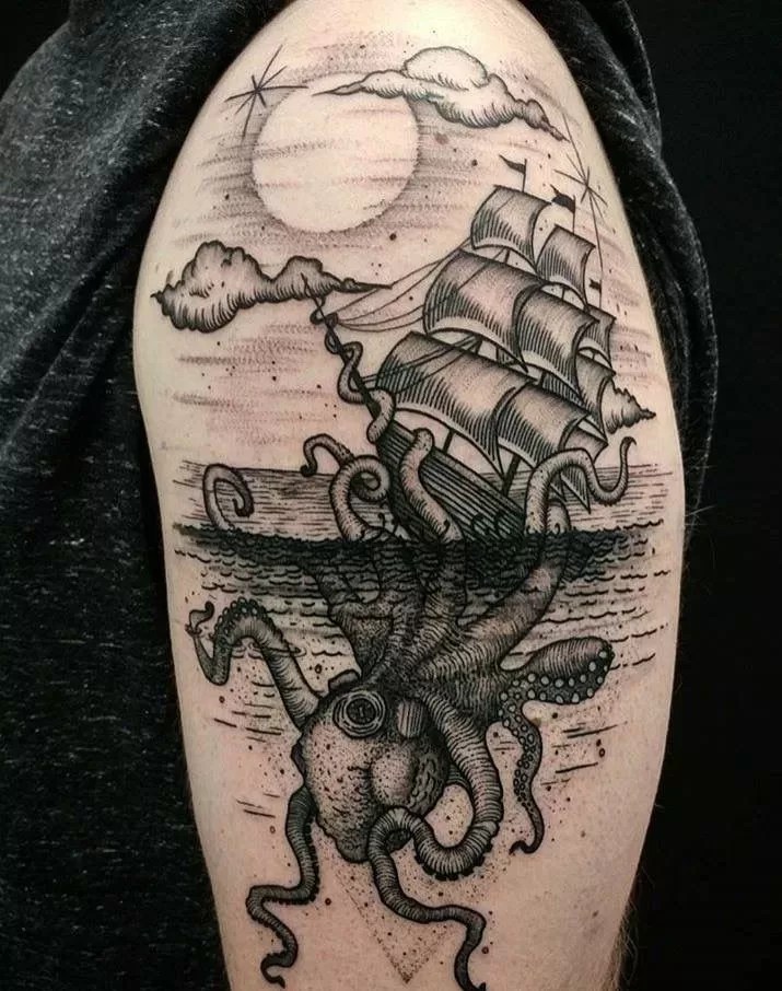 Ship Tattoo Again With The Kraken Steampunk Tattoo Ship Tattoo