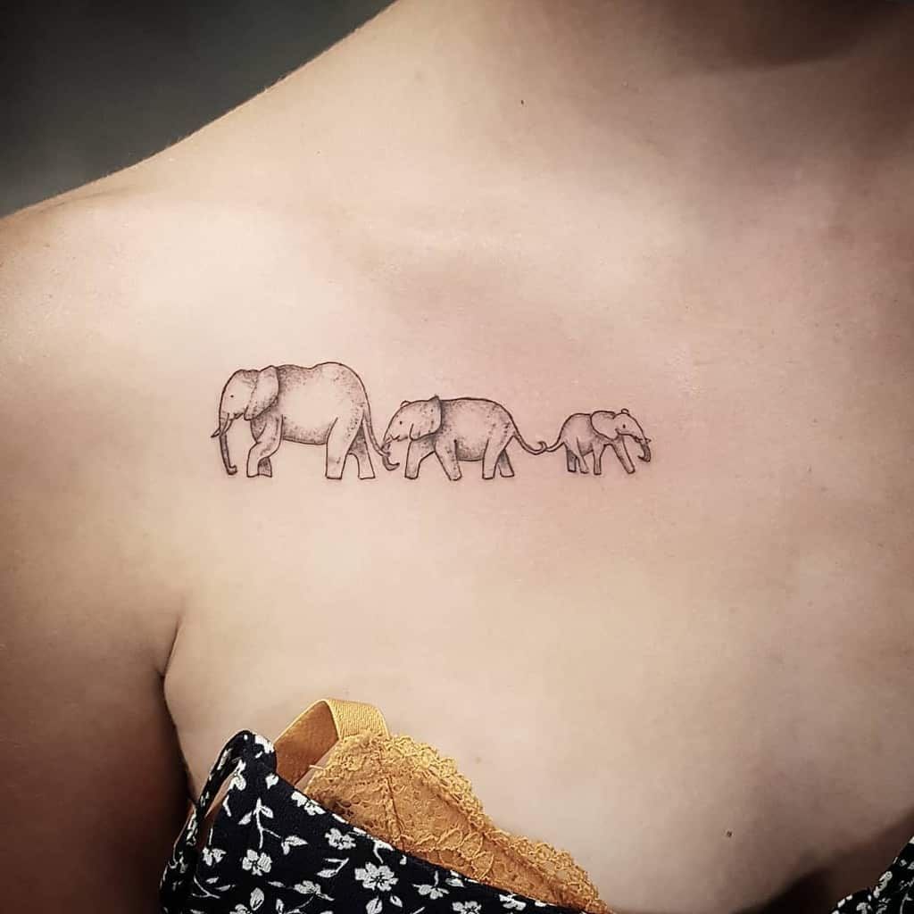 Simple Line Elephant Tattoo Mother And 3 Babies To Represent My Family