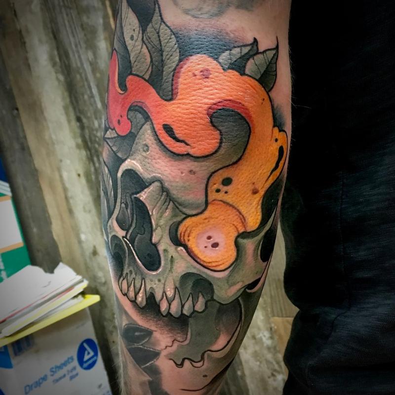 Skull And Flame Neo Traditional Tattoo By Matt Truiano Tattoonow