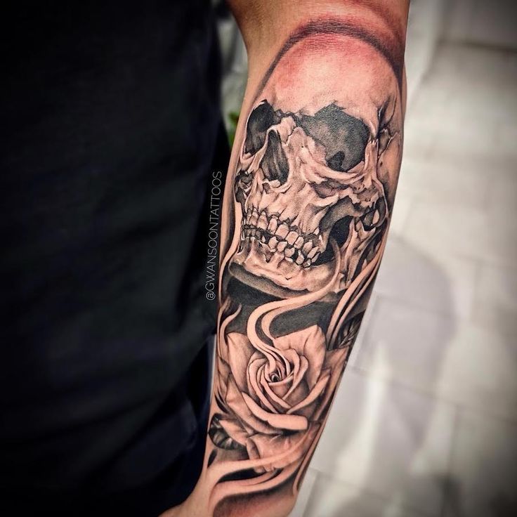 Skull And Rose Half Sleeve Done At Dublin Ink