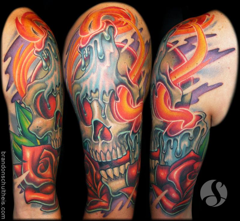 Skull Candles Roses Tattoo By Brandon Schultheis Tattoonow