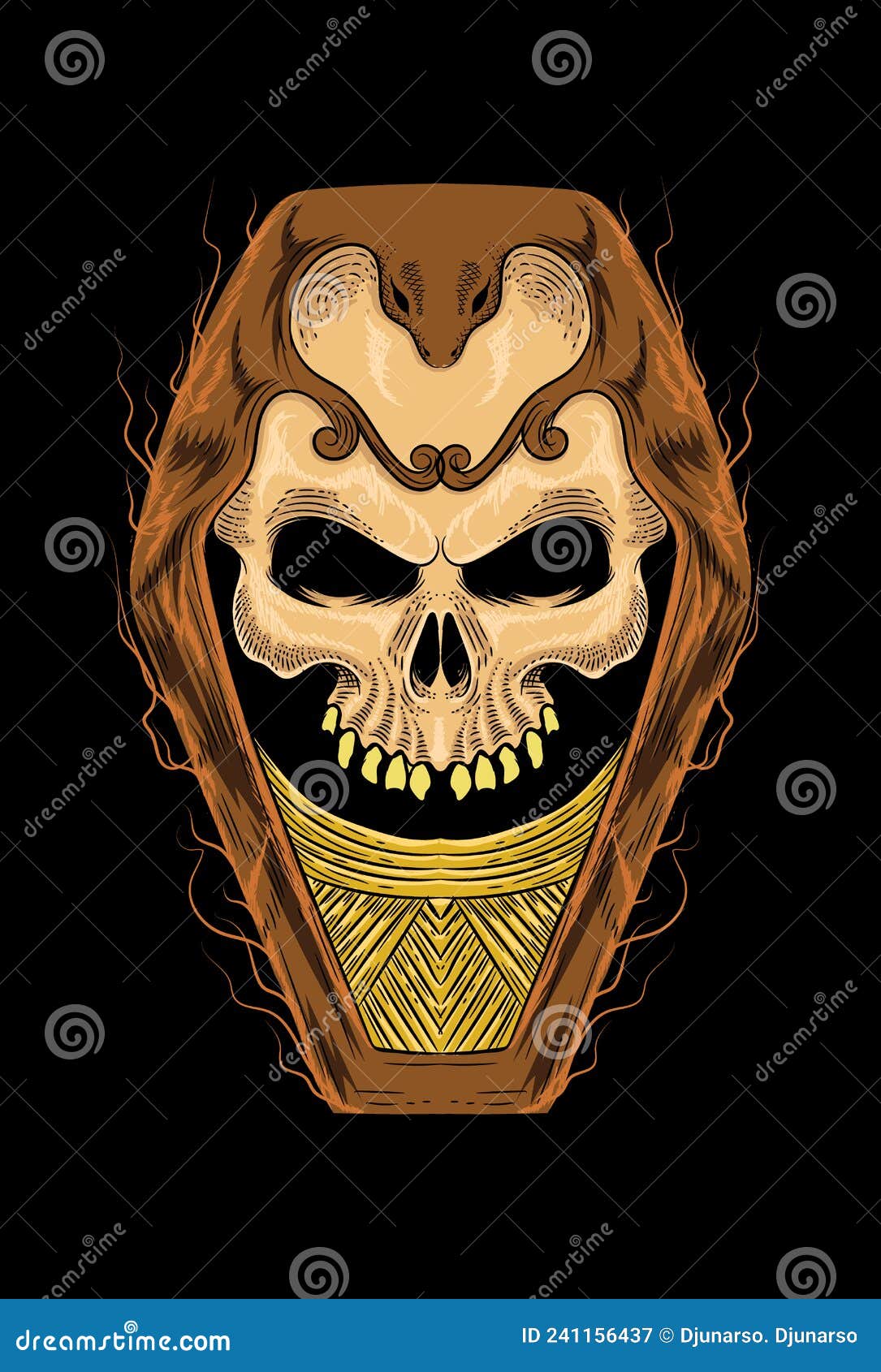 Skull With Coffin Black Background Color Vector Illustration Stock