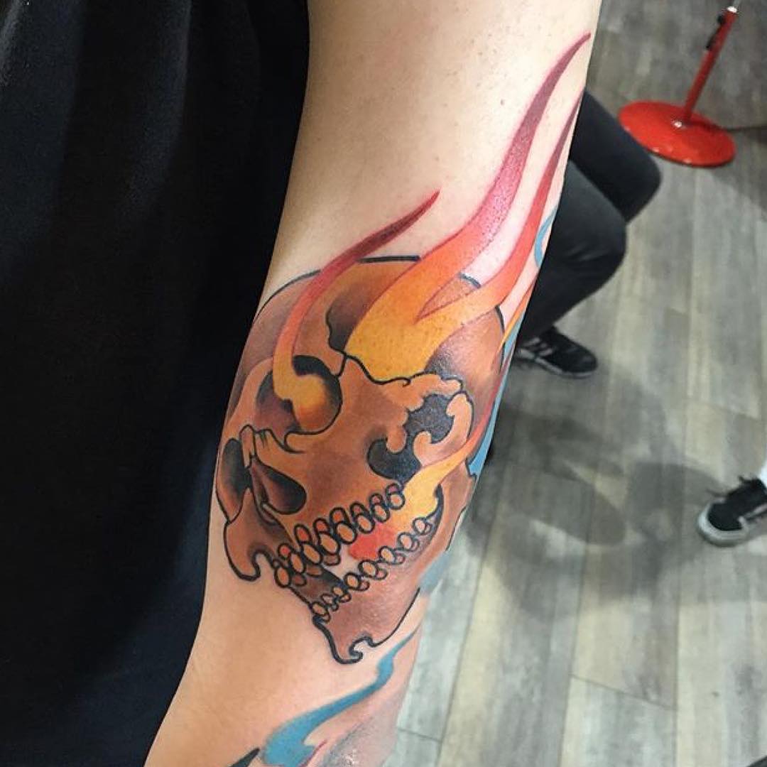 Skull With Fire Tattoo