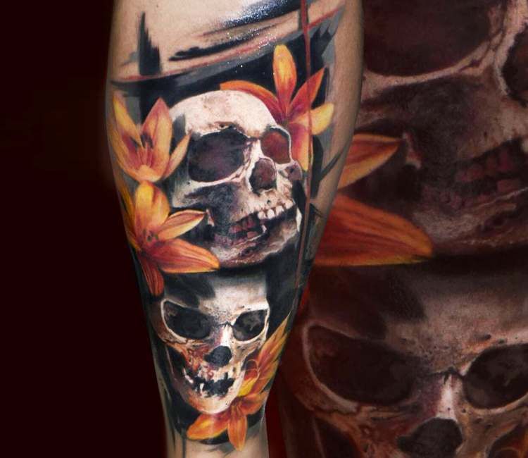 Skulls And Flowers Tattoo By Tattoo Zhuzha Post 22200 Skull Tattoo