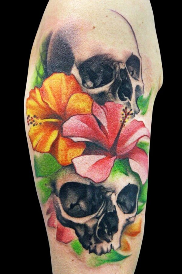 Skulls And Flowers Tattoo Skullspiration