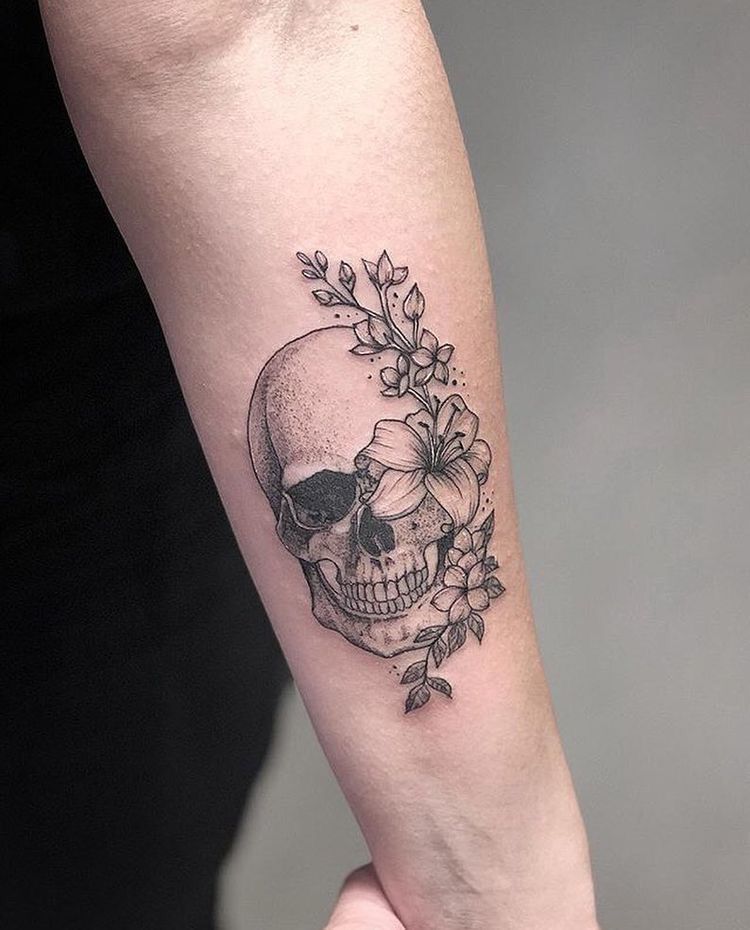 Small Skull And Flower Tattoos