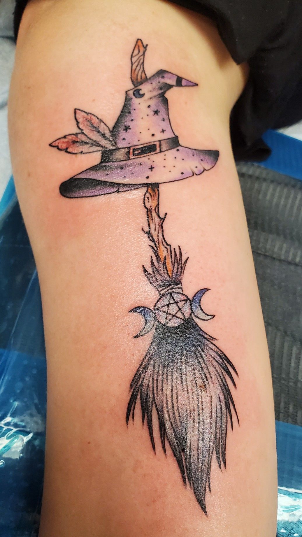 Soft Fine Line Witches Hat Tattoo Wiccan Tattoos Wicca Tattoo